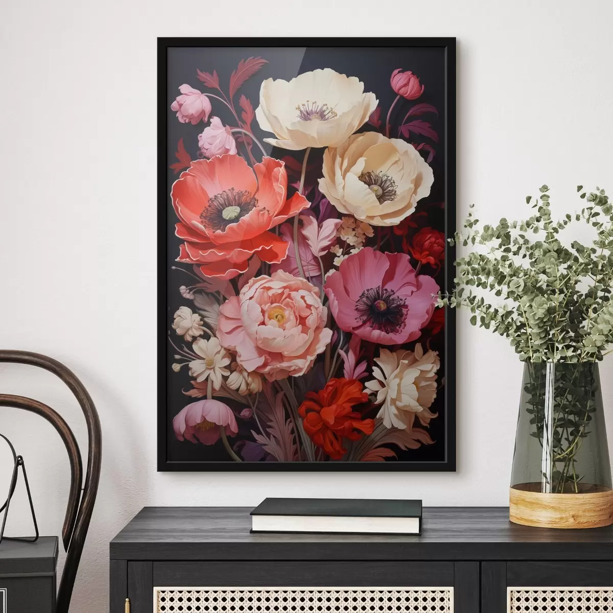 Affiche Bouquet de coquelicots dans les tons roses et rouges f45600