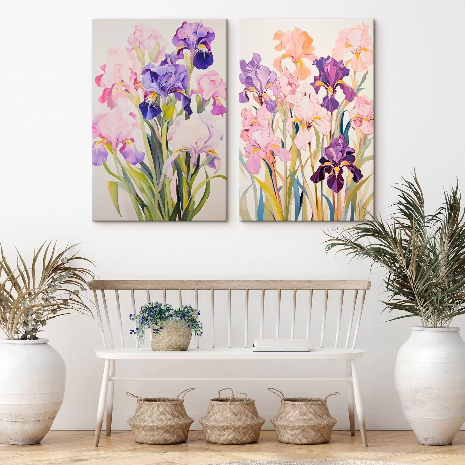  Schilderijen Irissen in pasteltinten op een lichte achtergrond m00660