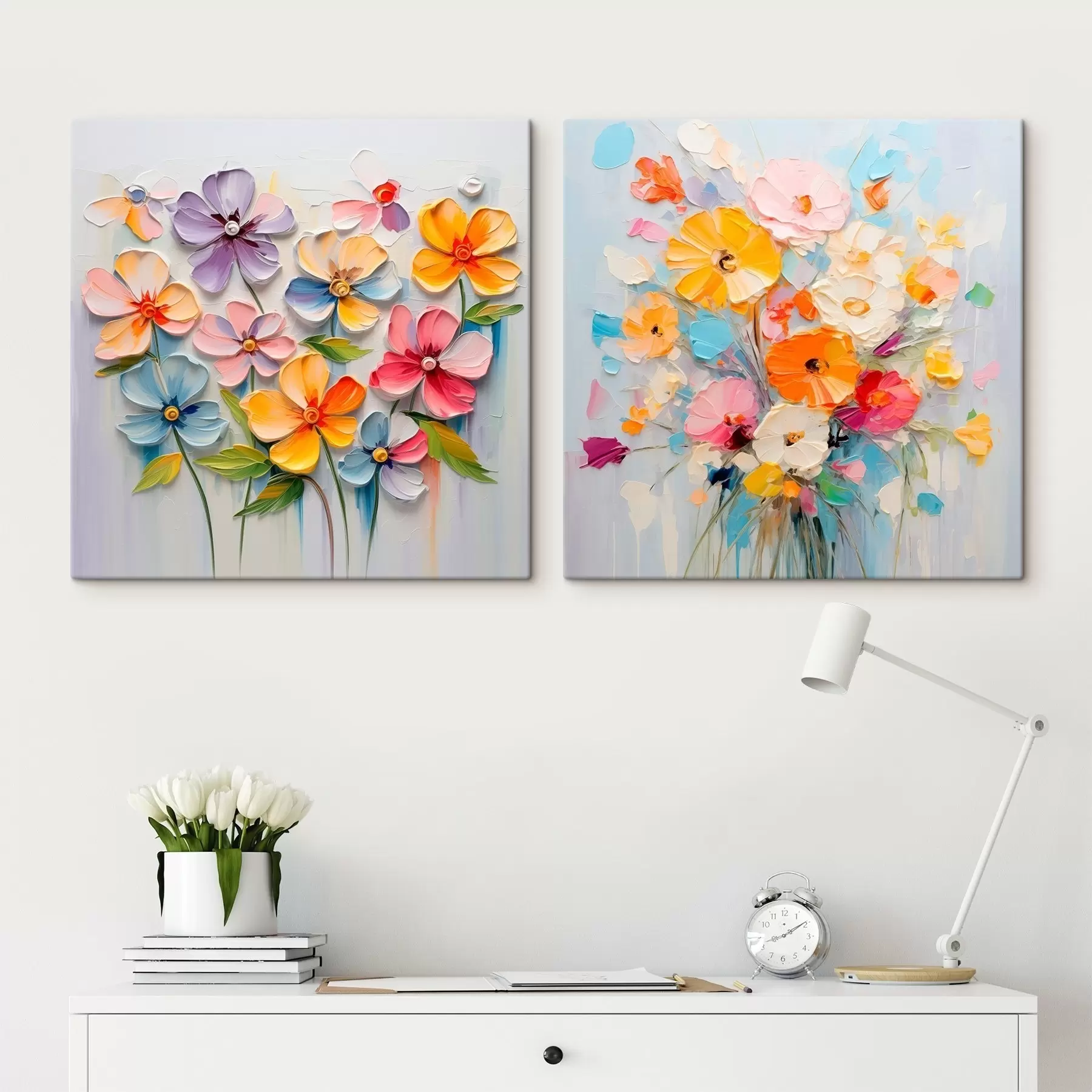  Schilderijen Abstracte composities van heldere bloemen gemaakt in impasto techniek m00662