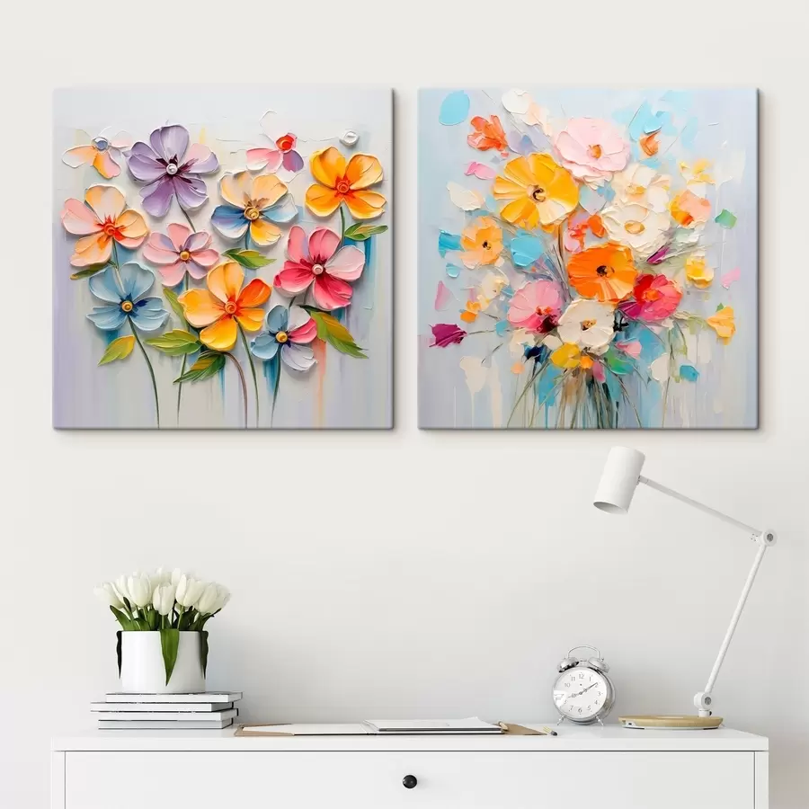  Peintures Compositions abstraites de fleurs lumineuses réalisées en technique d'empâtement m00662