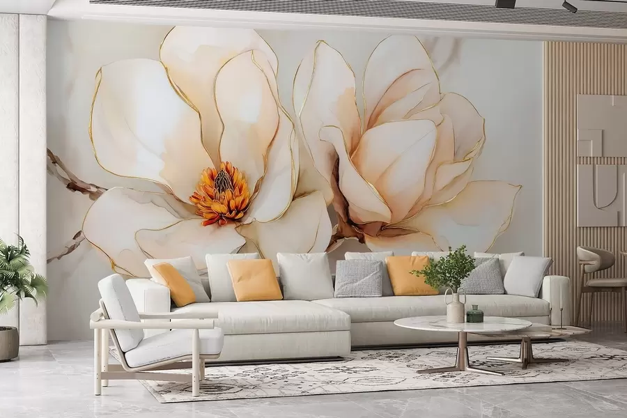 Fotobehang Grote lichte magnolia bloemen met zachte bloemblaadjes w09308