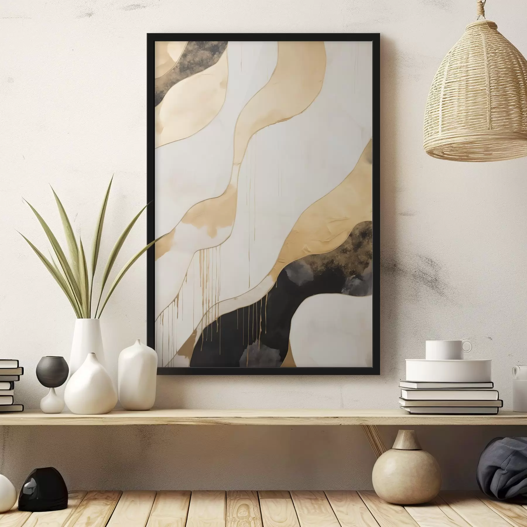 Fotobehang Abstracte oranje en zwarte golvende lijnen f45694