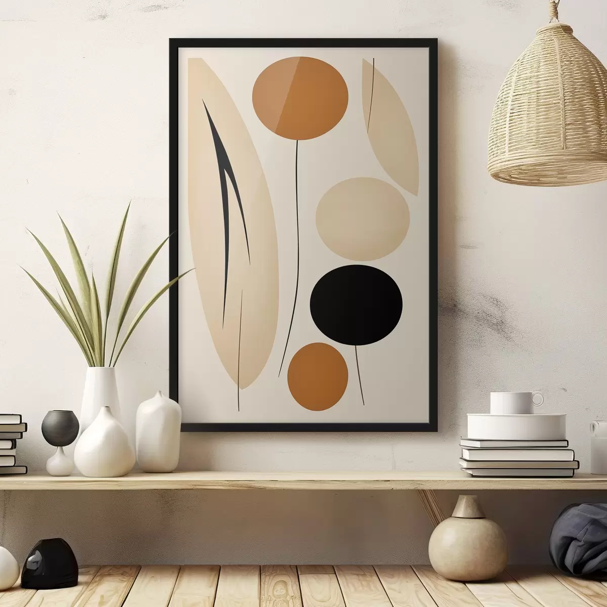 Affiche Composition abstraite avec des cercles noirs et orange f45700
