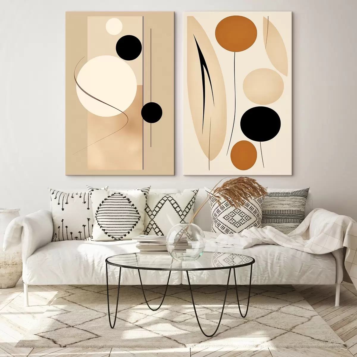  Peintures Cercles géométriques minimalistes dans les tons beige et noir m00685