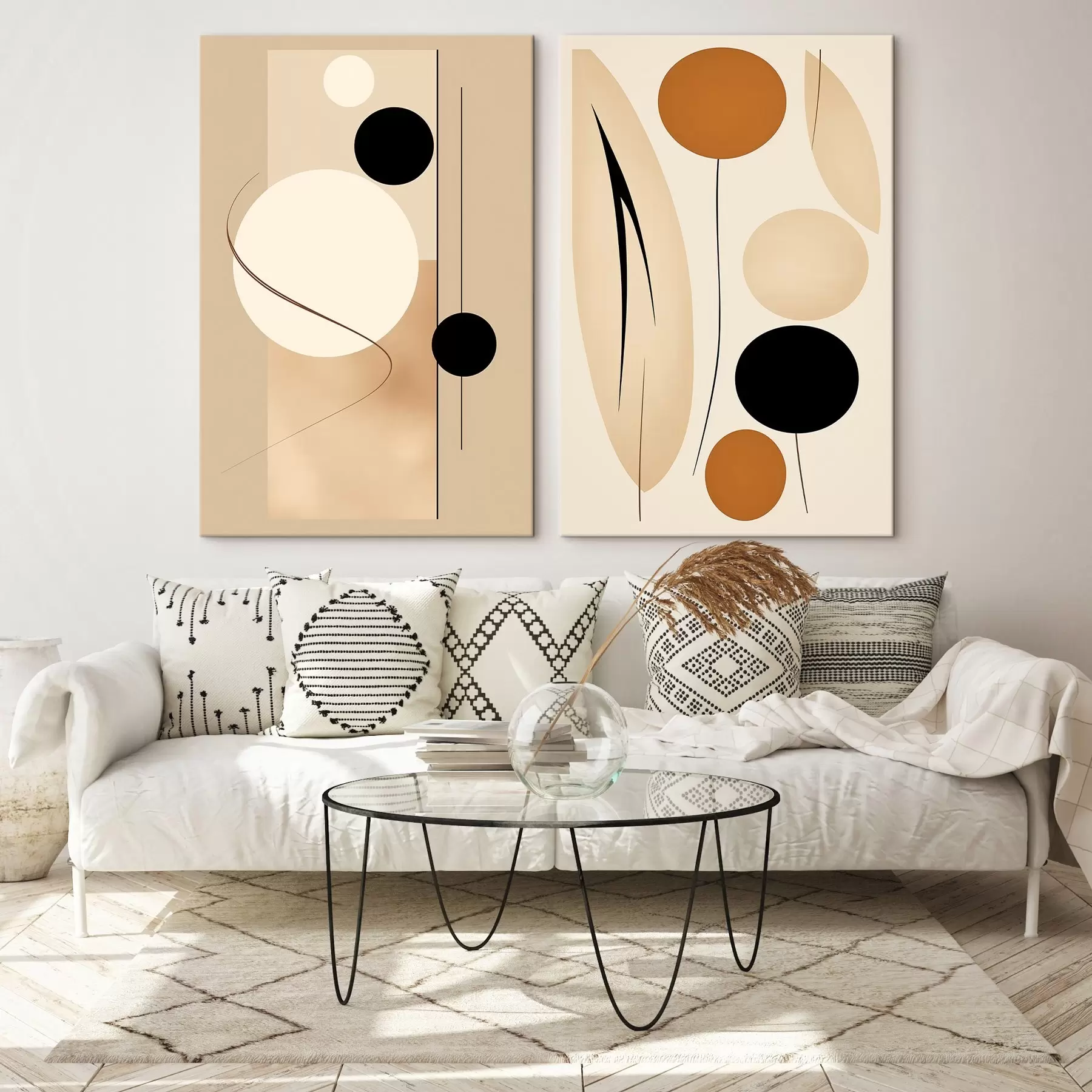  Peintures Cercles géométriques minimalistes dans les tons beige et noir m00685