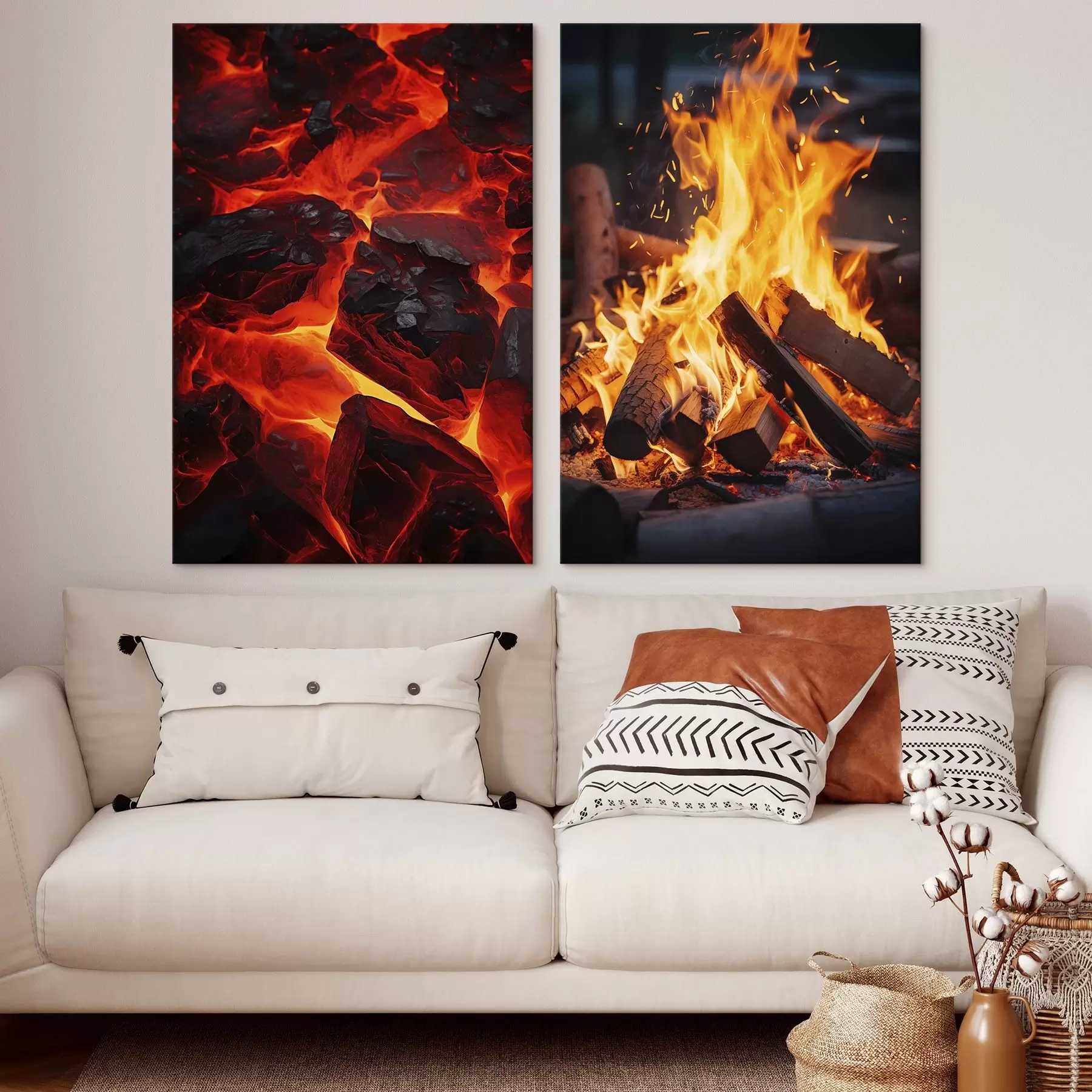  Schilderijen Brandende kolen en vlammend vuur in het donker m00696