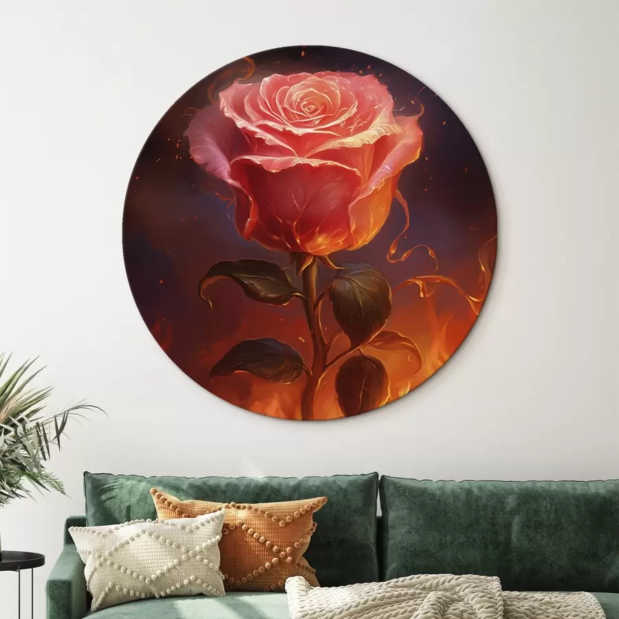  Peintures Rose rouge parmi le feu et les étincelles r45523