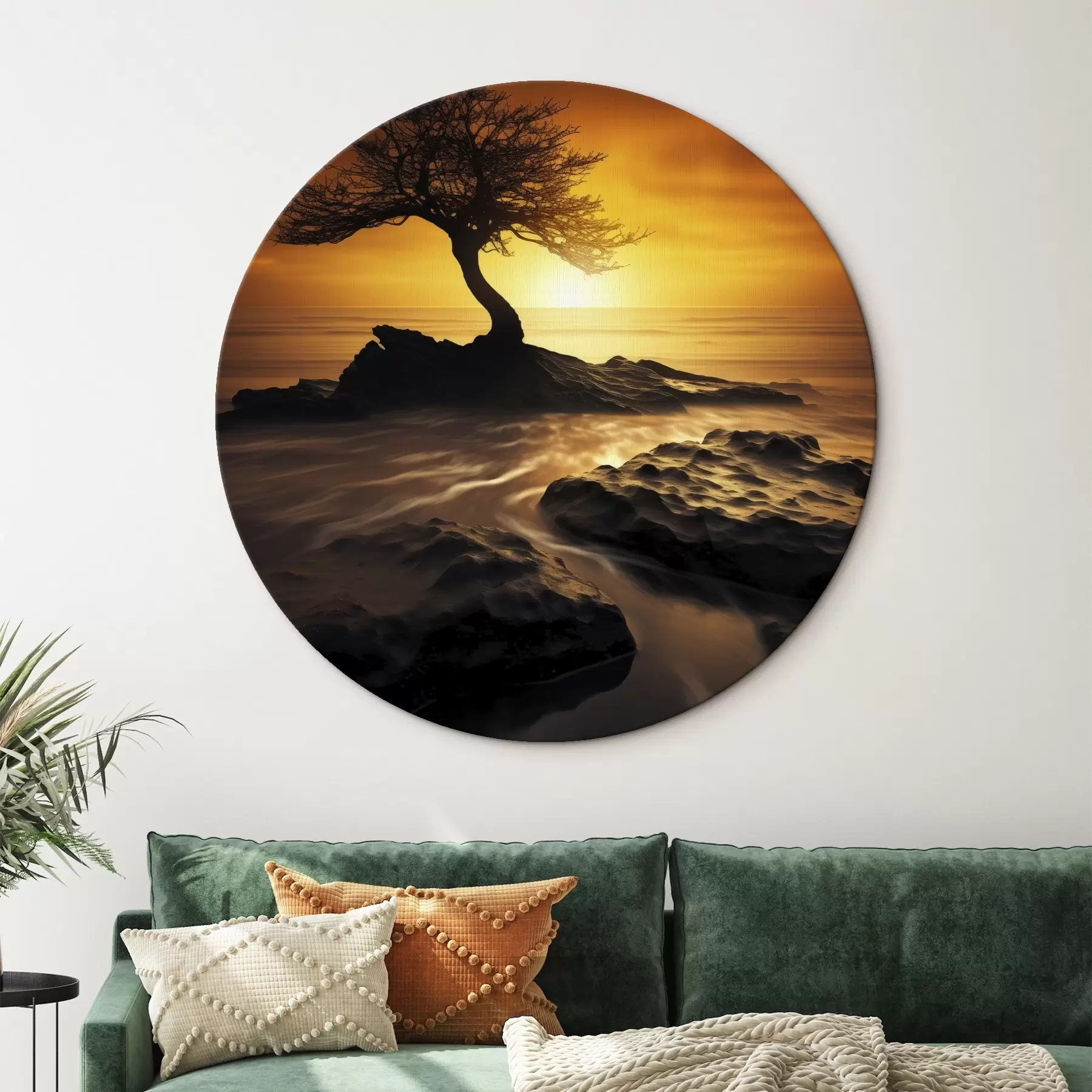  Peintures Arbre solitaire sur une falaise au coucher du soleil r45524