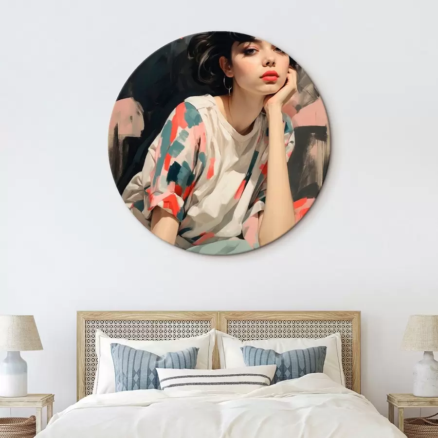  Schilderijen Portret van een meisje tegen een achtergrond met ogen en abstracte streken r45623