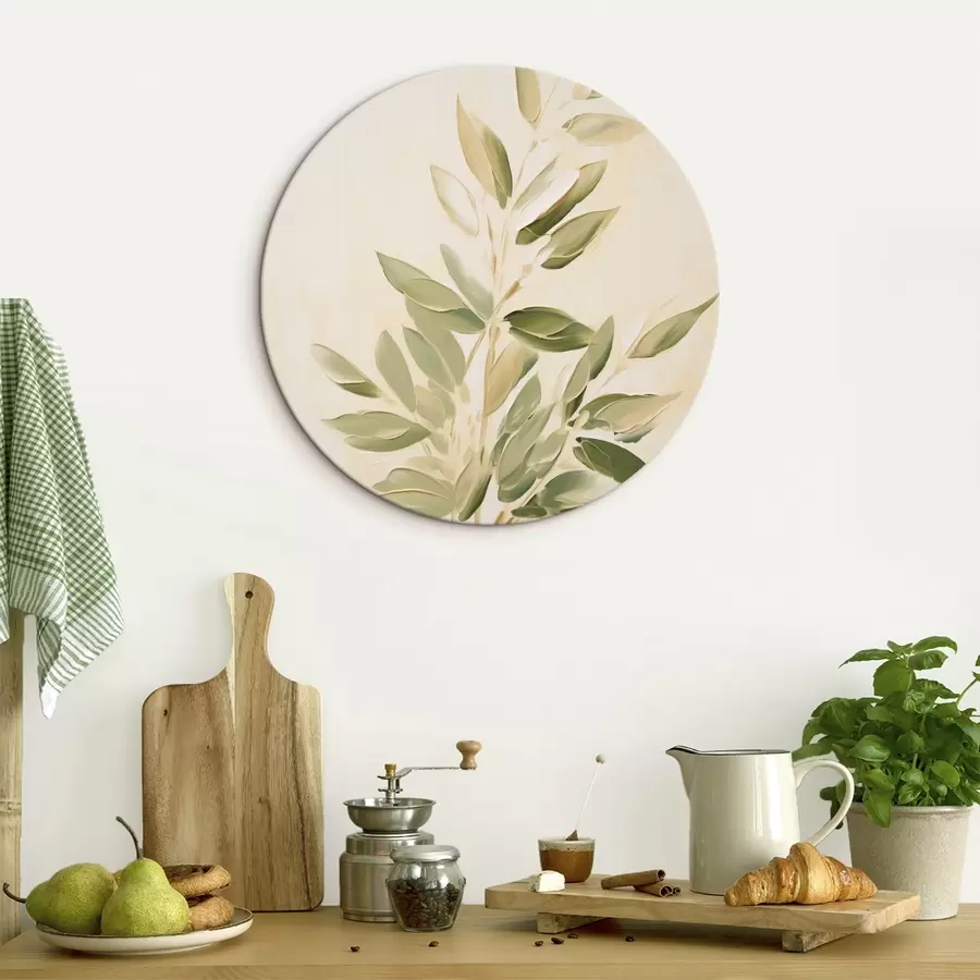  Peintures Branche avec des feuilles vertes sur un fond beige clair r45689