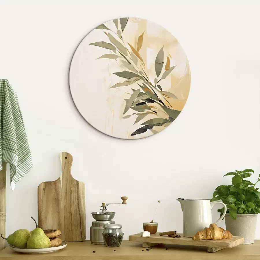  Peintures Branche botanique avec des feuilles vertes sur un fond chaud r45690