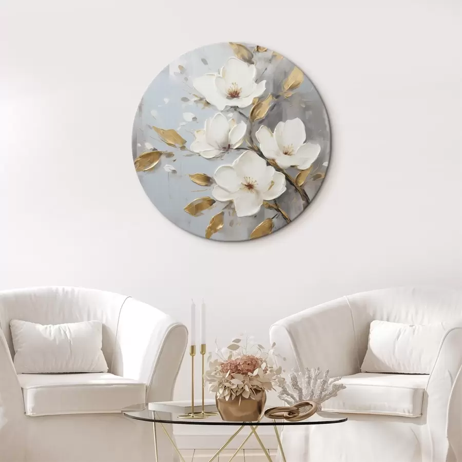  Peintures Branche avec des fleurs blanches et des feuilles jaune-orange r45692