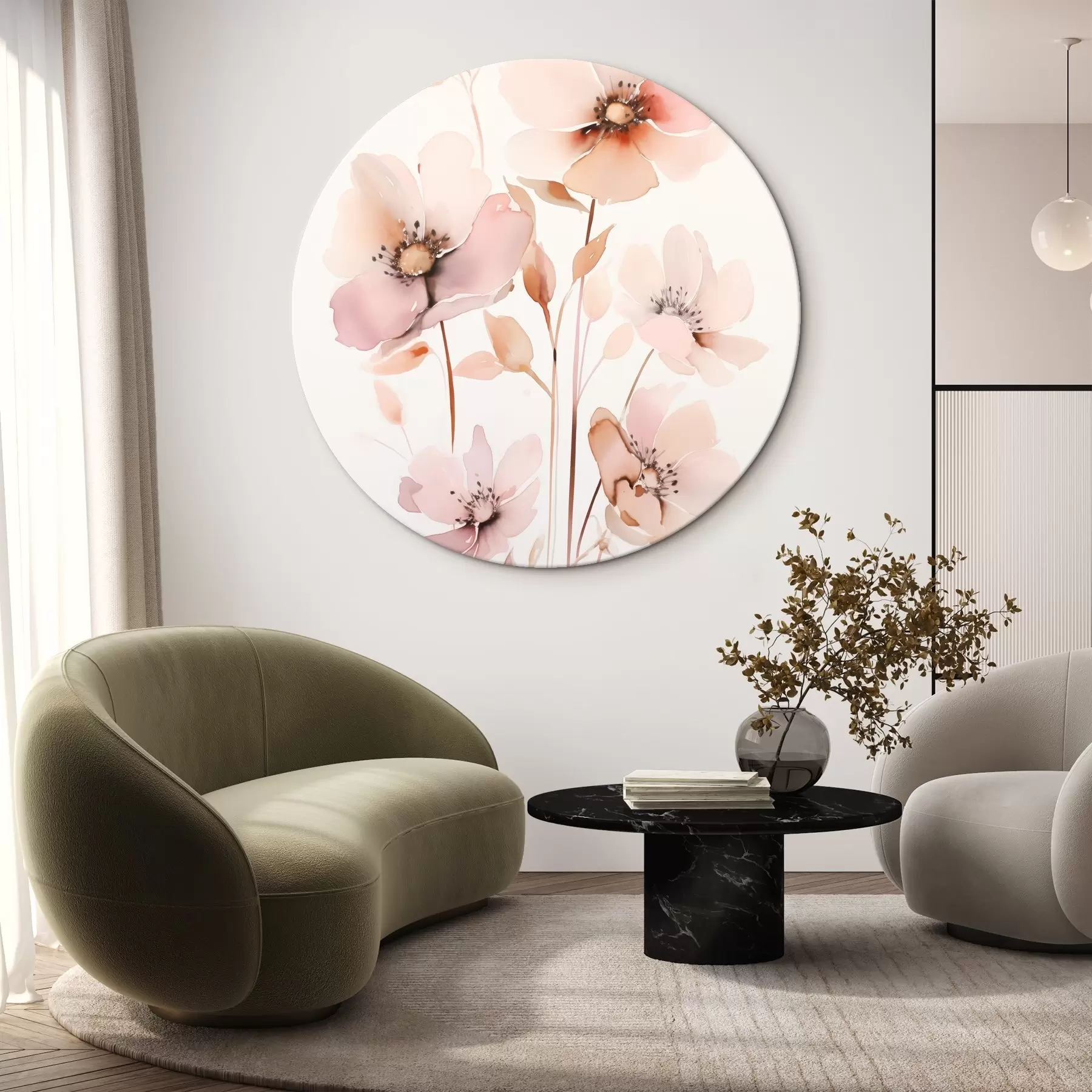  Schilderijen Aquarelroze bloemen op dunne stelen r45701