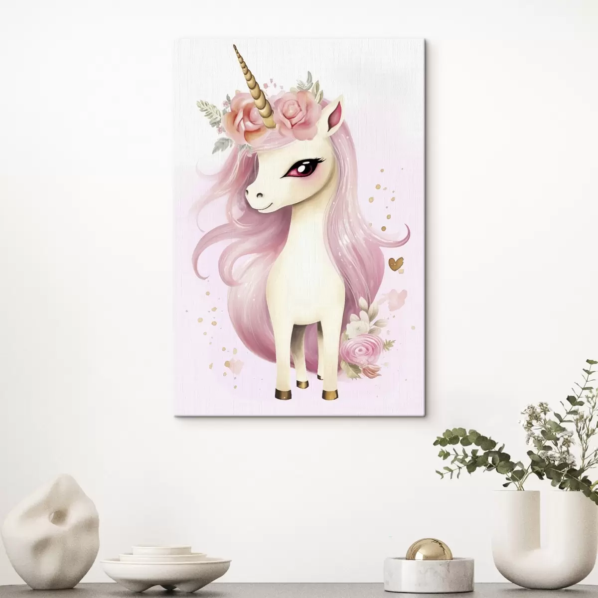 Peintures Licorne avec crinière rose et couronne de fleurs s45484