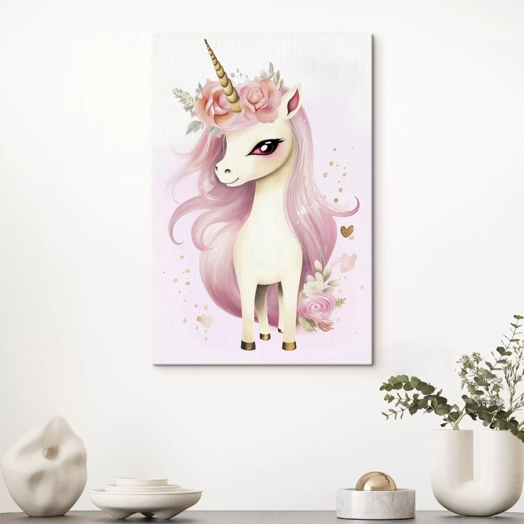  Peintures Licorne avec crinière rose et couronne de fleurs s45484
