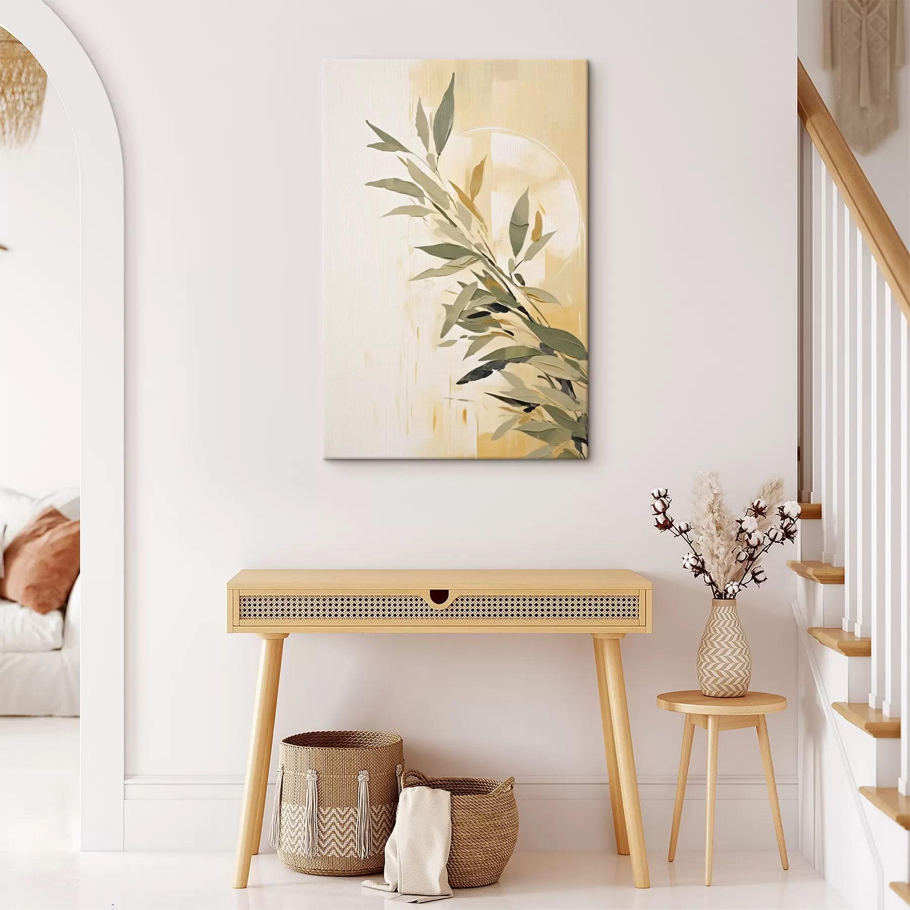  Schilderijen Botanische tak met groene bladeren op een warme achtergrond s45690