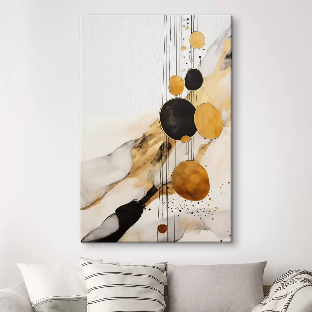  Peintures Cercles abstraits orange et noirs sur fond clair s45693