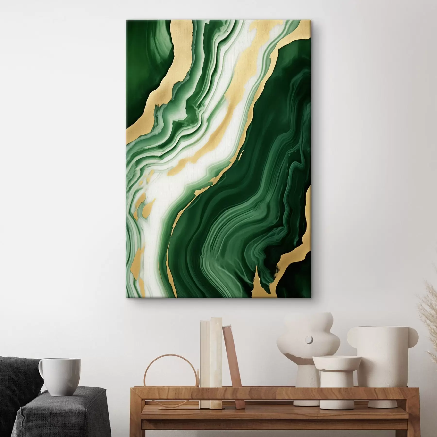  Schilderijen Groen-wit-geel marmeren texturen s45695