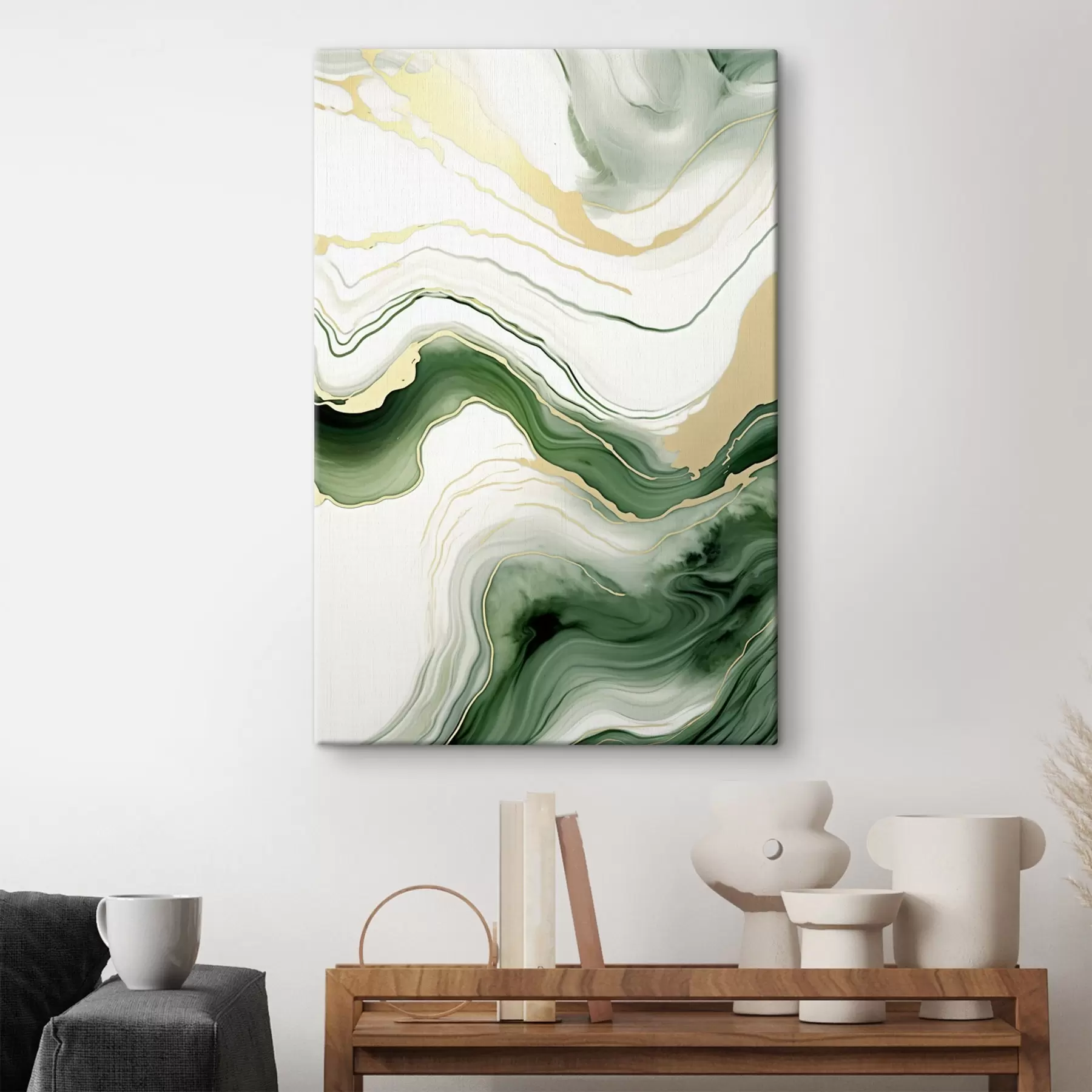  Schilderijen Lichtgroene en oranje marmerpatronen s45696