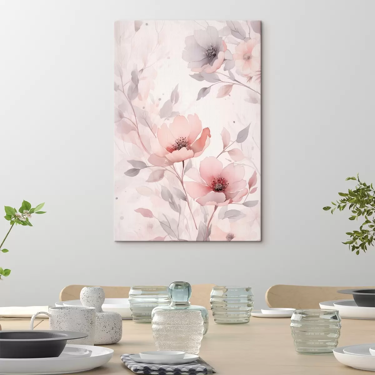 Peintures Fleurs délicates rose-gris avec effet aquarelle s45702