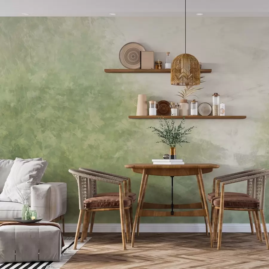 Fotobehang Imitatie van bladeren op een betonnen muur w04468