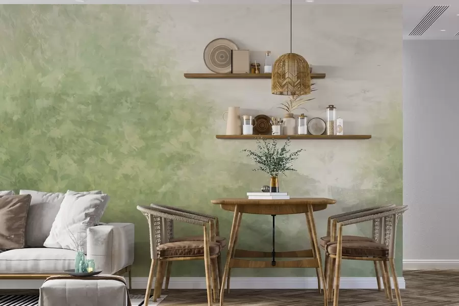 Fotobehang Imitatie van bladeren op een betonnen muur w04468