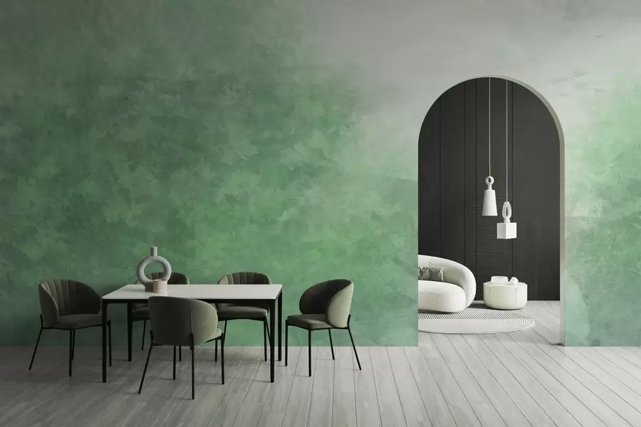 Fotobehang Imitatie van bladeren op een betonnen muur w04468v2