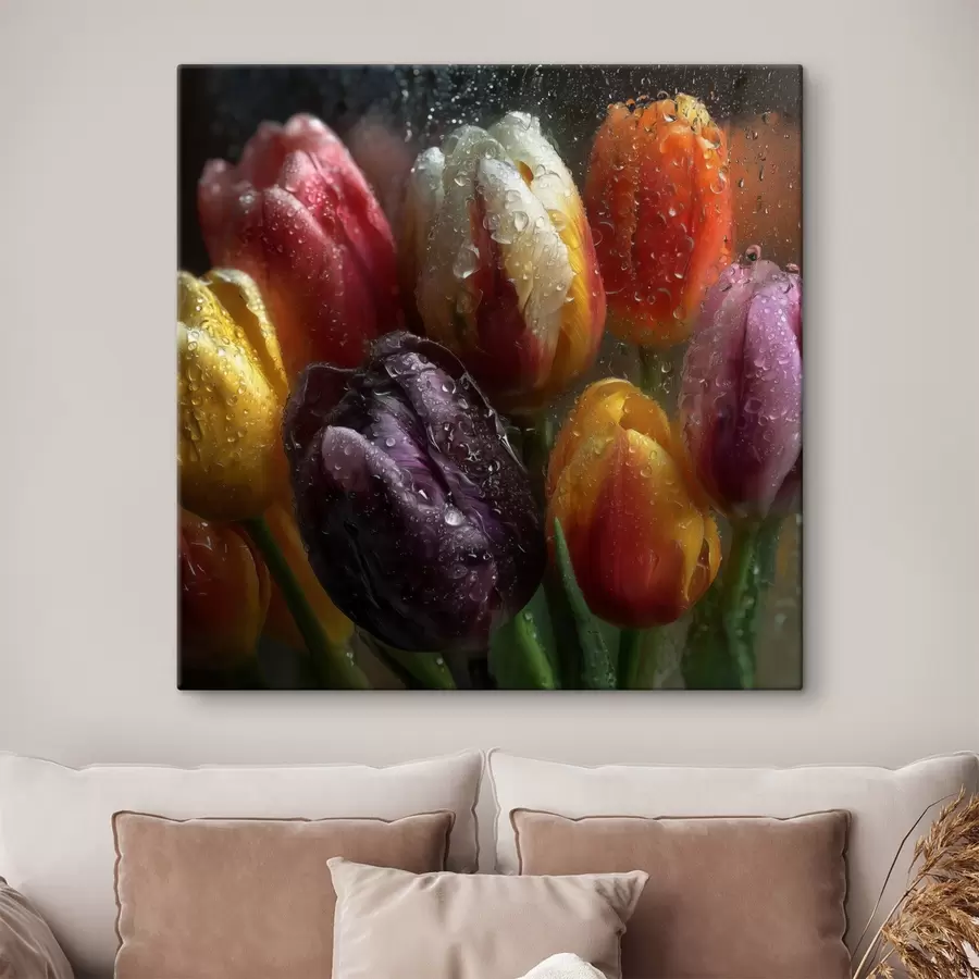 Schilderijen Tulpen in de regen: heldere kleuren s45642