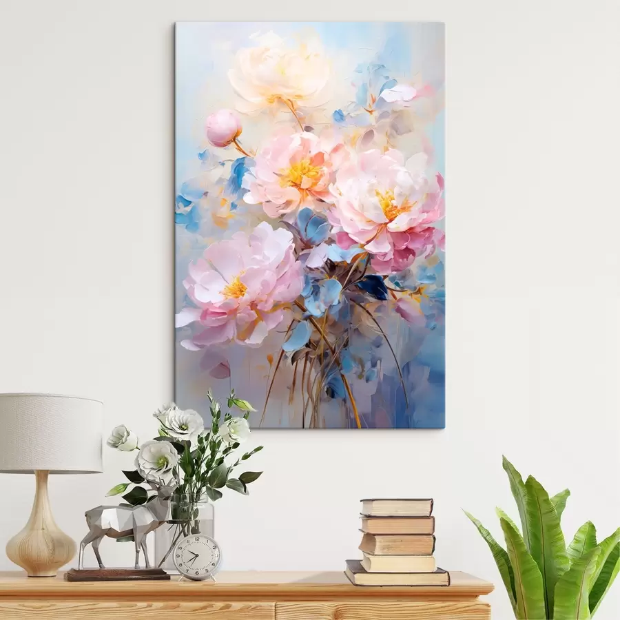  Peintures Fleurs abstraites : tons roses et bleus s45652