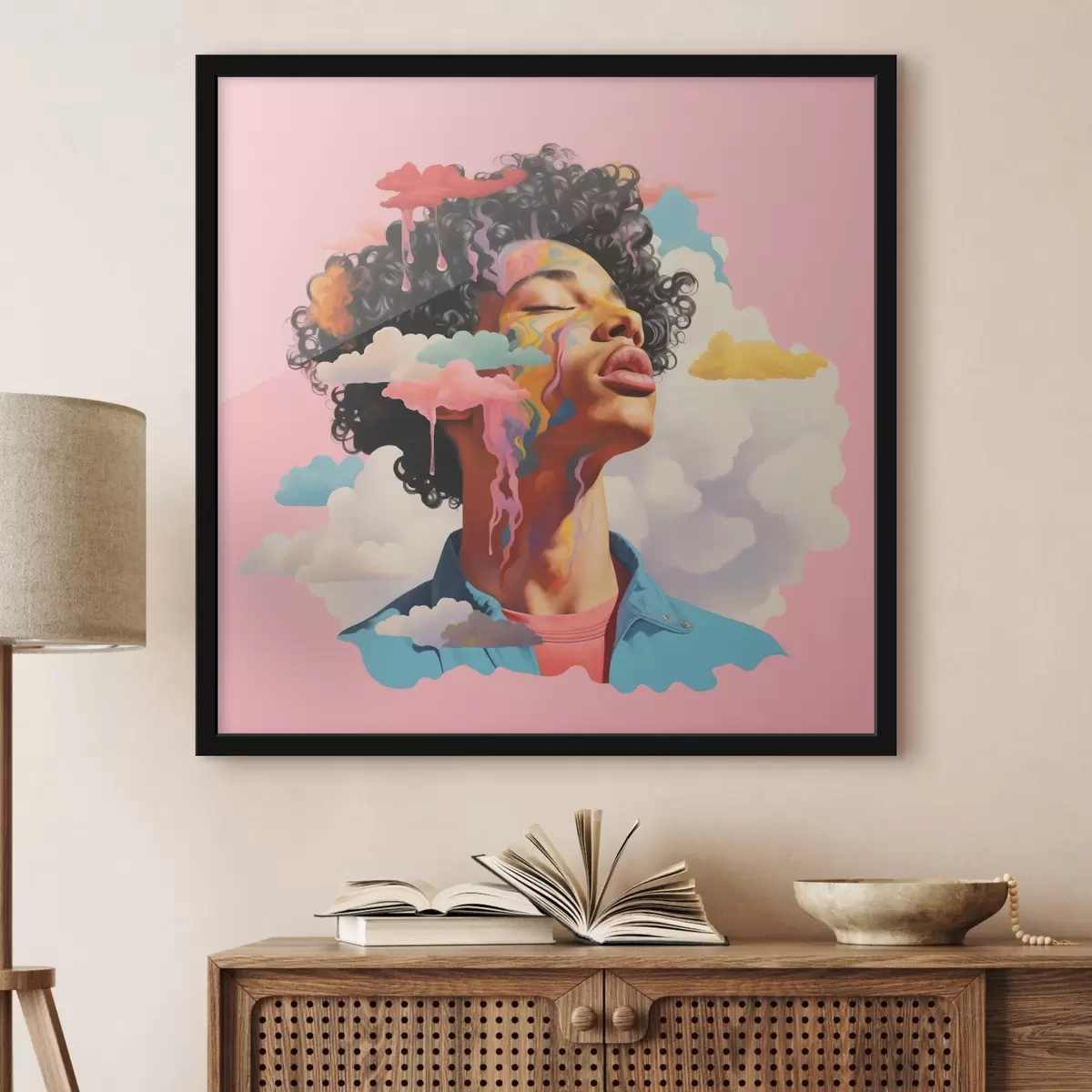 Poster Dromer in de wolken in aquarelstijl f45636