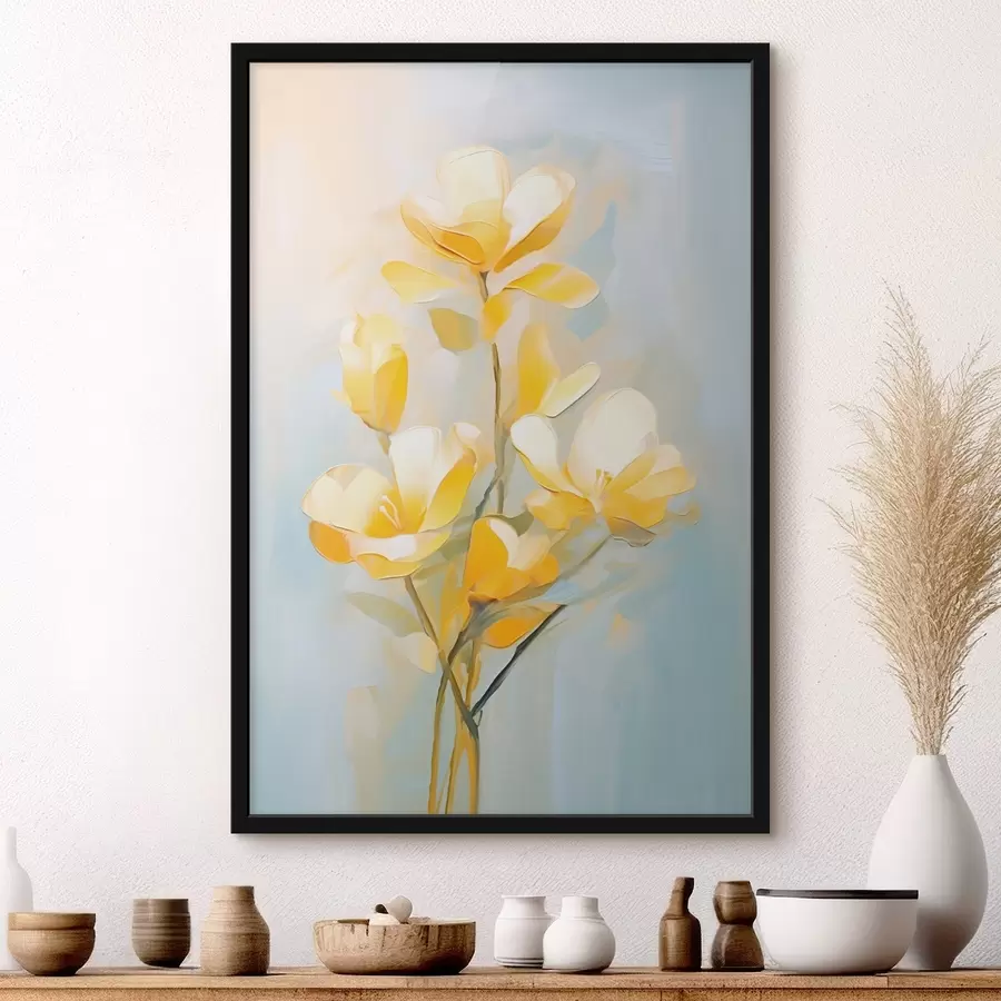 Papier peint photo Fleurs jaunes délicates dans le style de la peinture à l'huile f45651