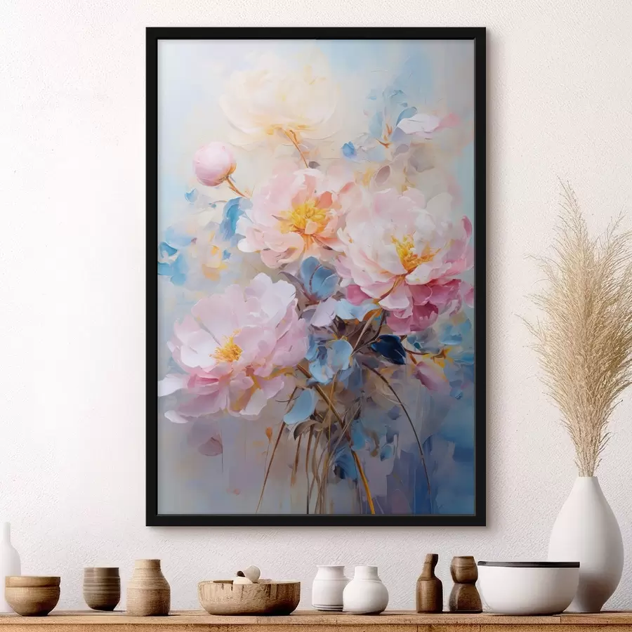 Papier peint photo Fleurs abstraites : tons roses et bleus f45652