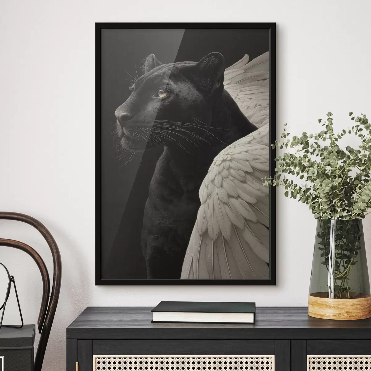 Poster Zwarte panter met vleugels in fantasiestijl f45653