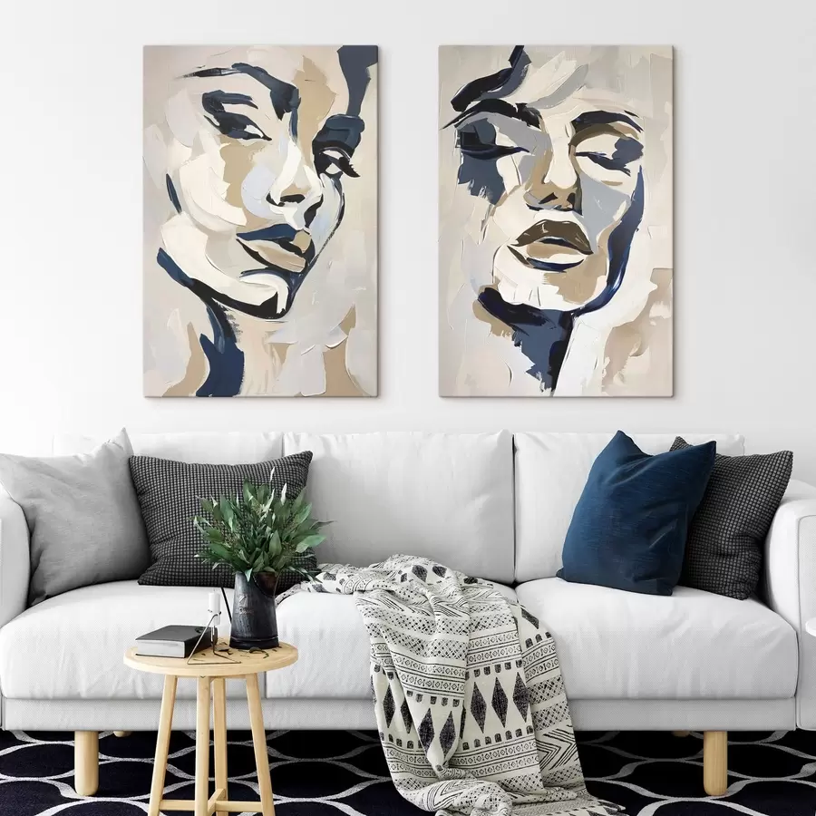  Peintures Visages abstraits de femmes avec des coups de pinceau imités m00713