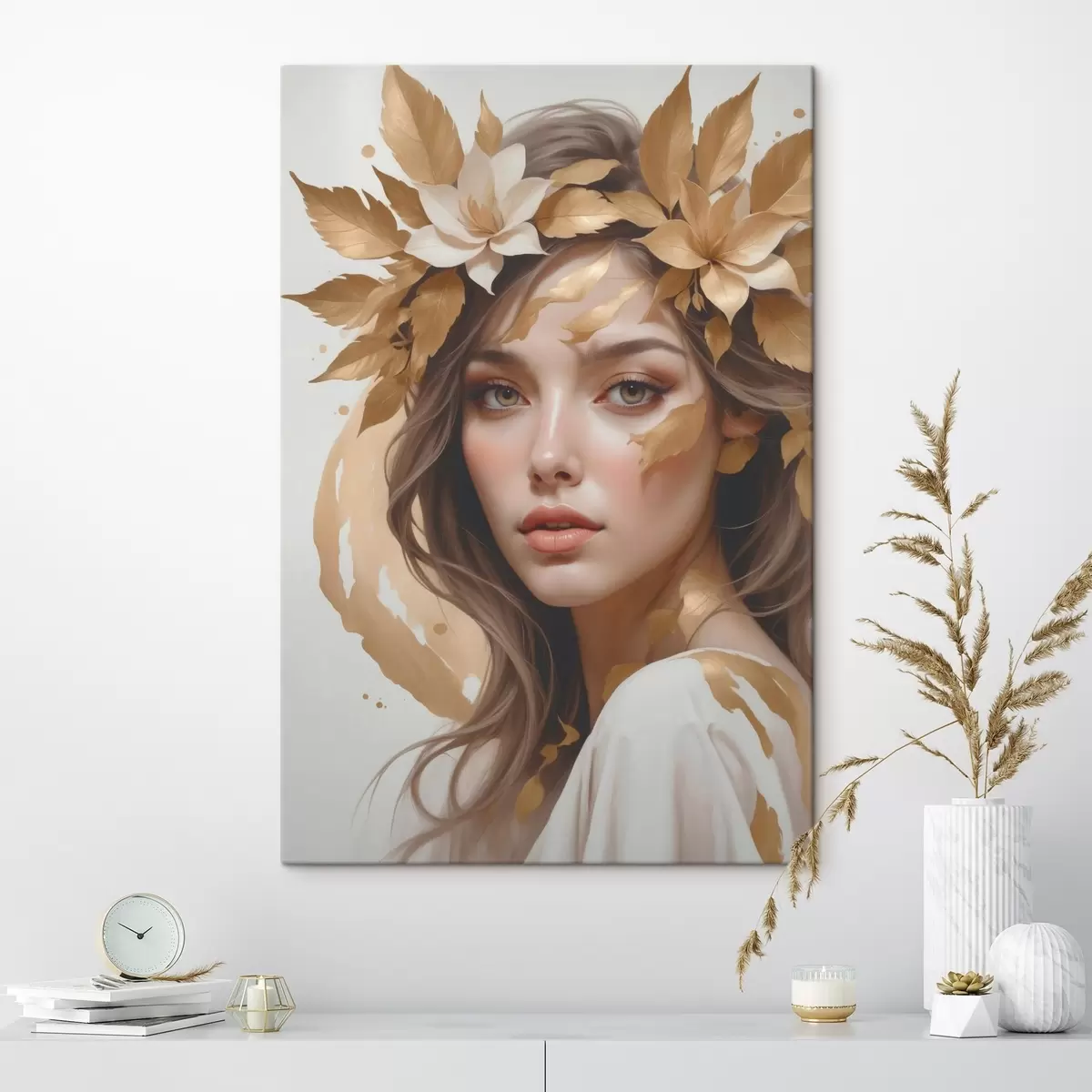  Schilderijen Een vrouw met bladeren in haar haar s45748