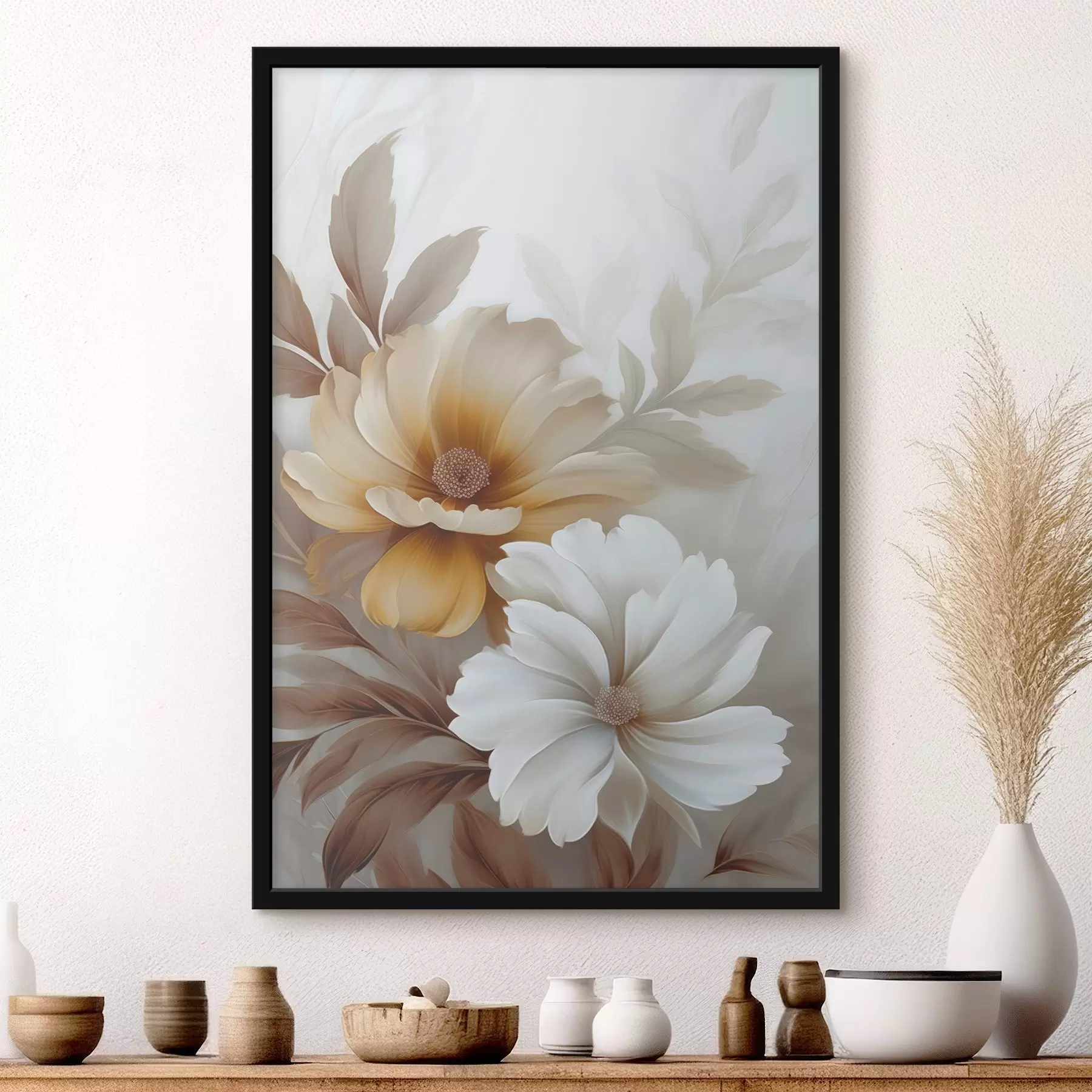 Fotobehang Bloemen met bladeren f45745