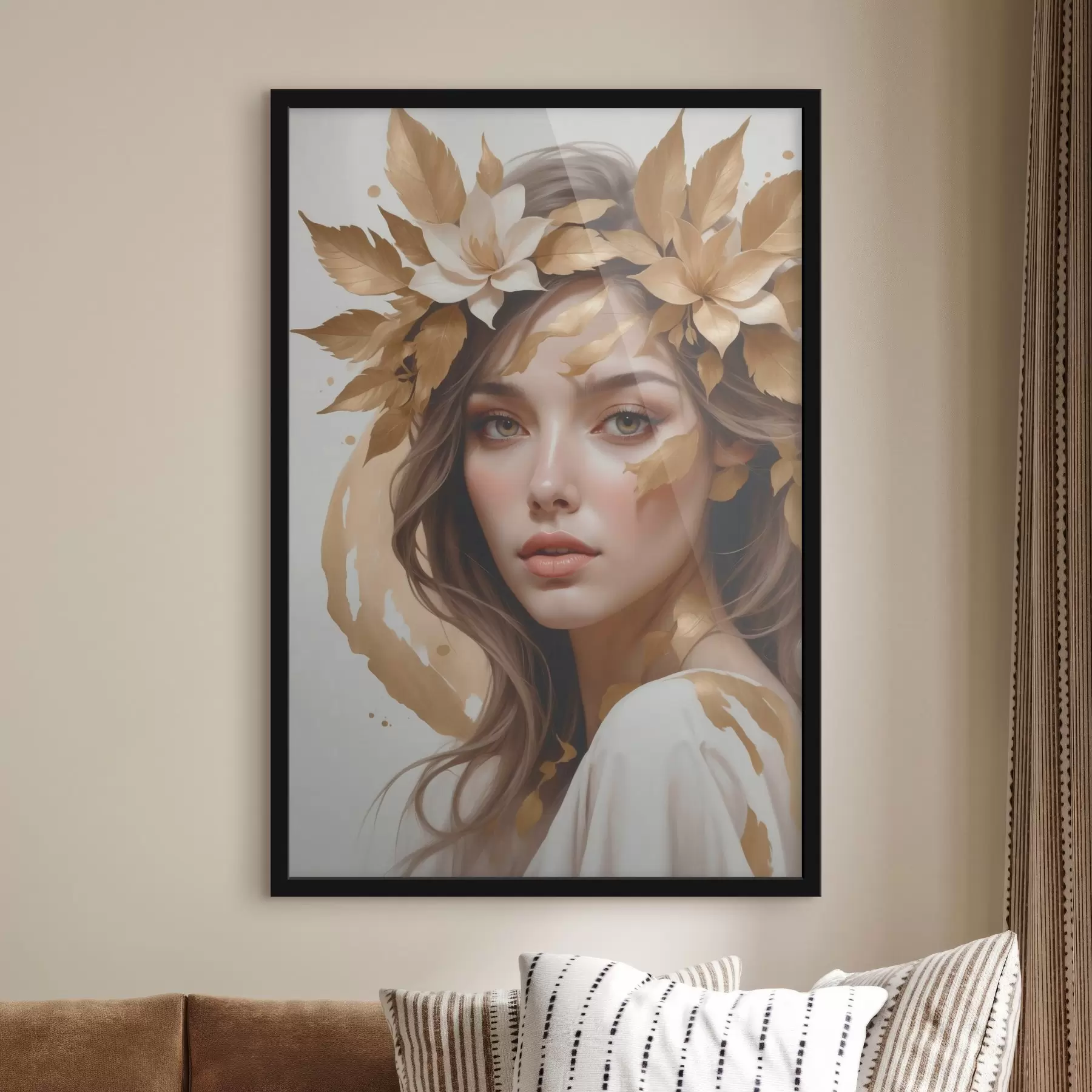 Fotobehang Een vrouw met bladeren in haar haar f45748