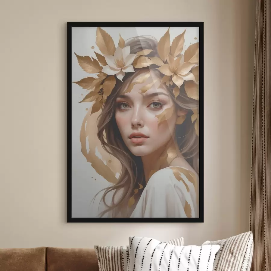 Papier peint photo Une femme avec des feuilles dans les cheveux f45748