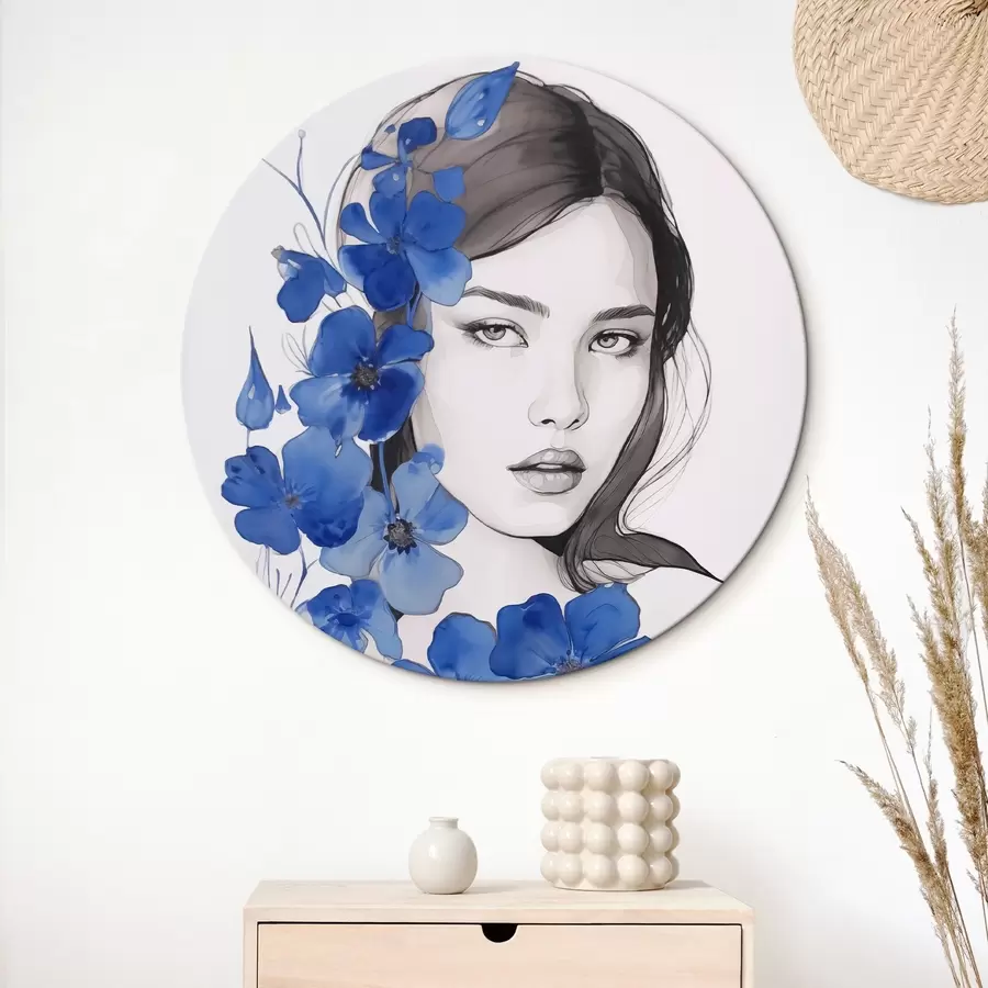  Peintures Fille et fleurs bleues r45757