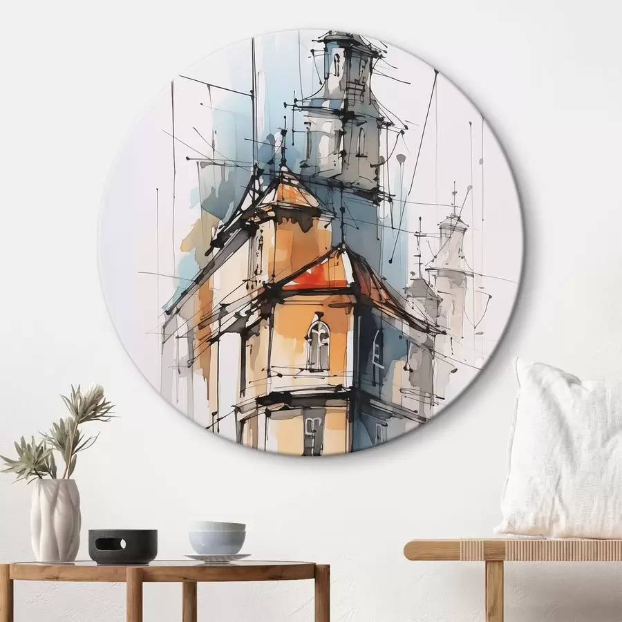  Schilderijen Huizen imitatie schets en aquarel r45765