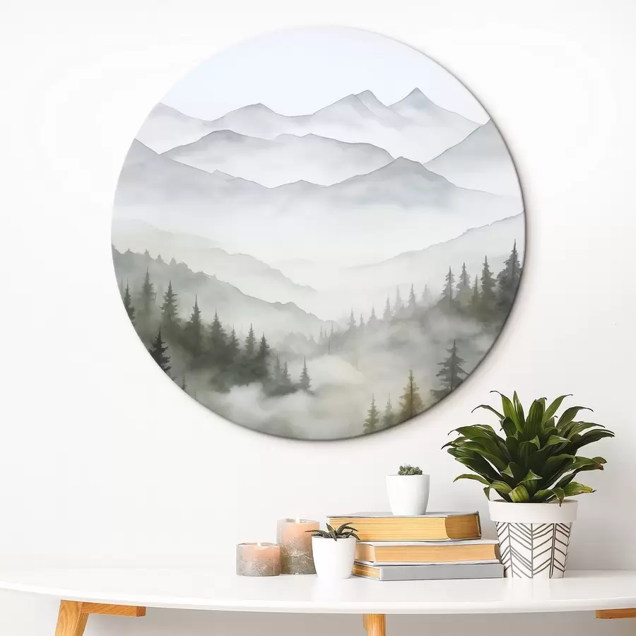  Peintures Forêt dans le brouillard devant les montagnes r45774