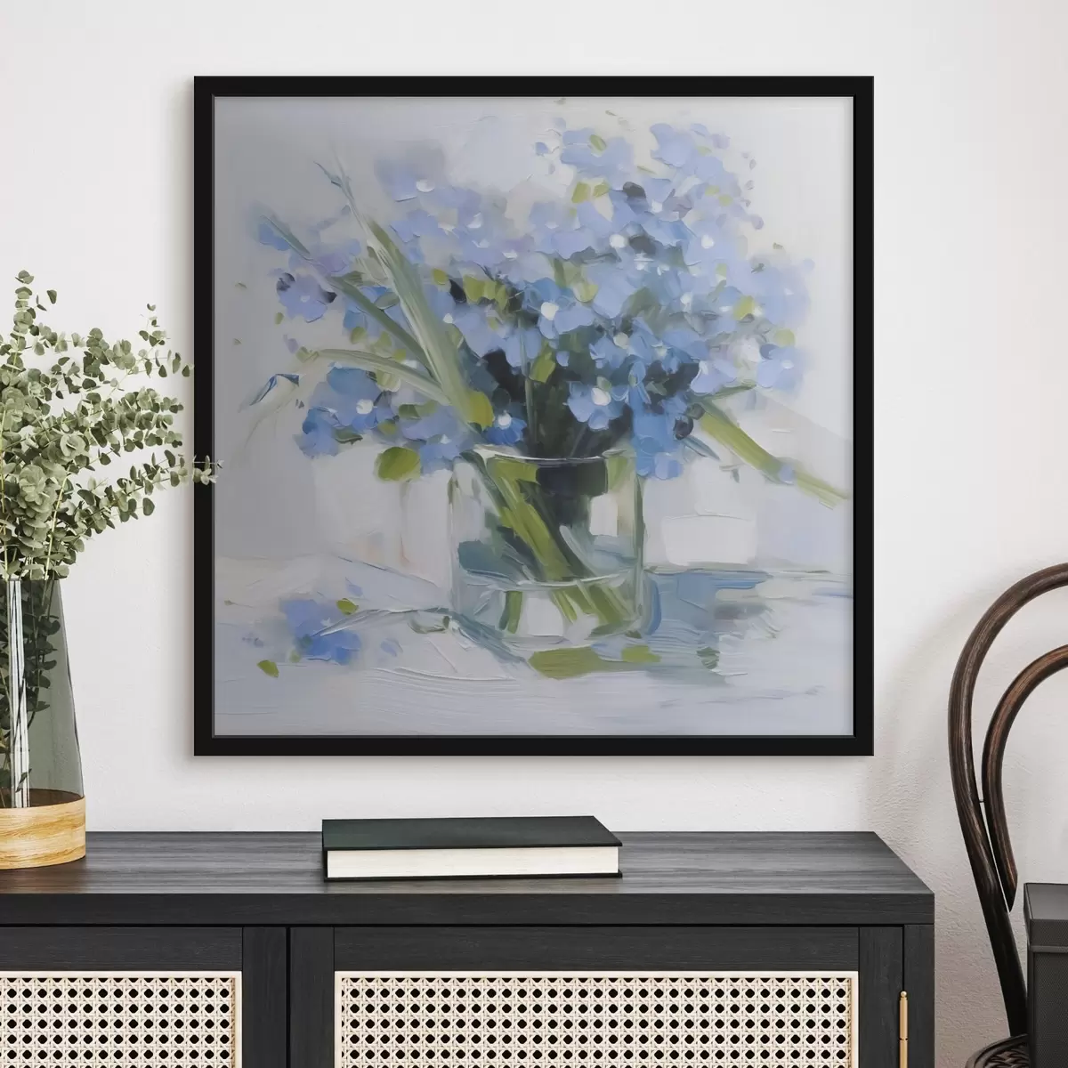 Poster Delicate bloemen in een glazen vaas f45773