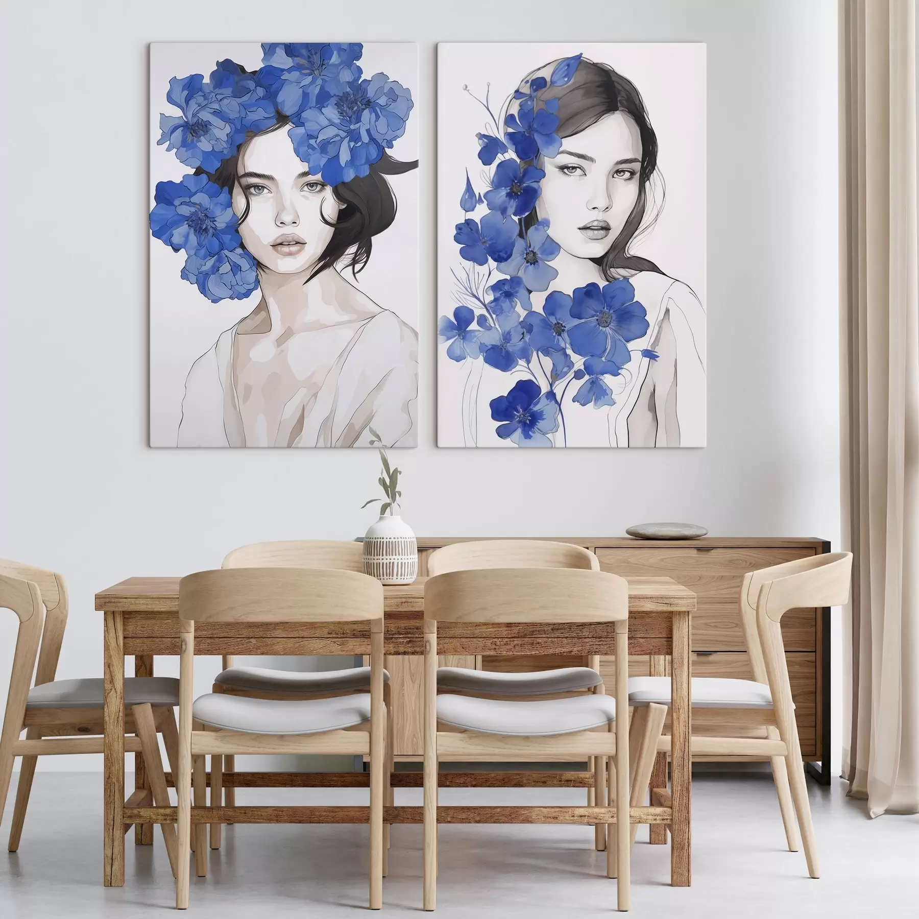  Schilderijen Portret van een meisje met blauwe bloemen m00721