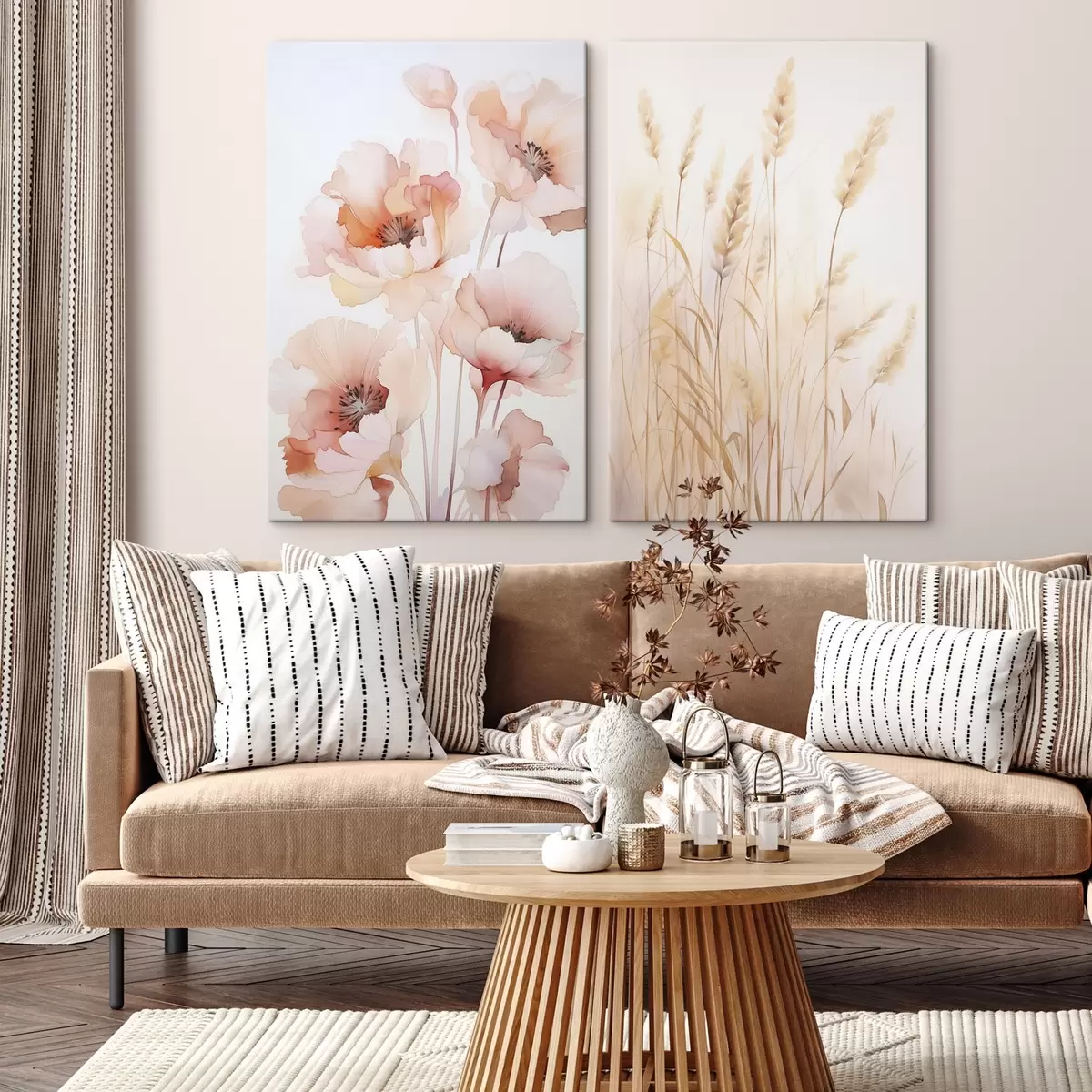  Schilderijen Klaprozen en aartjes imitatie aquarel m00723