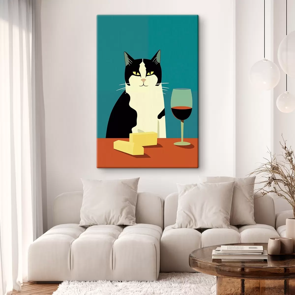  Peintures Chat avec du vin et du fromage s45801