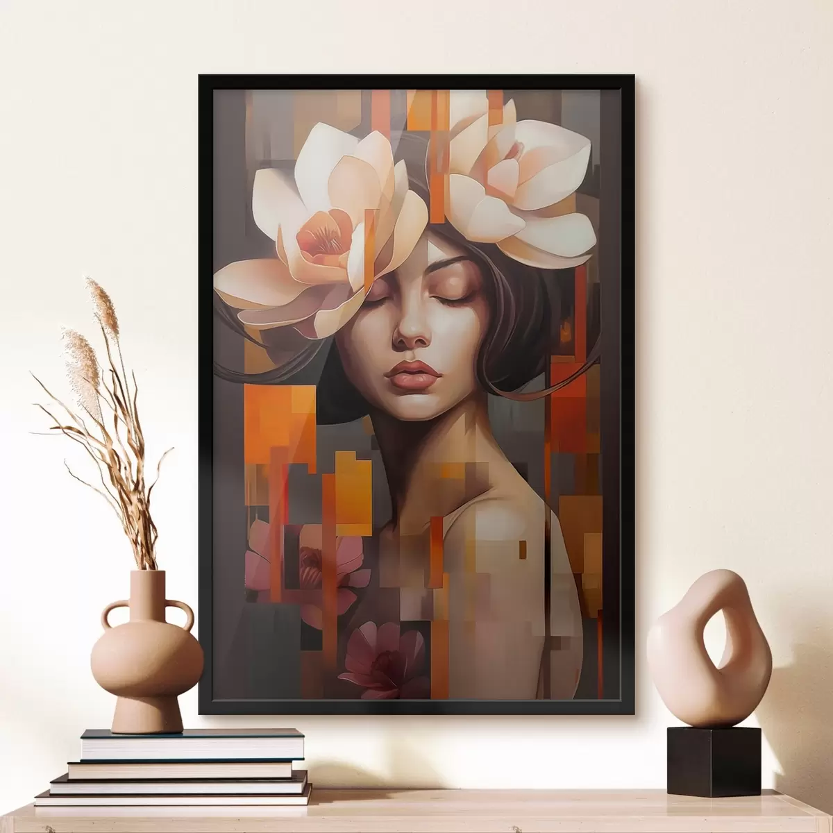 Poster Vrouw met een bloem f45797