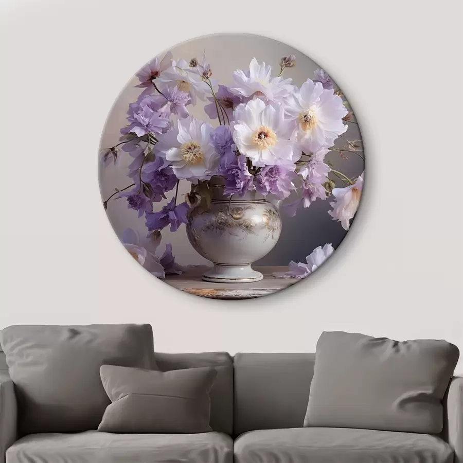  Peintures Nature morte florale : fleurs blanches et violettes dans un style artistique r45058