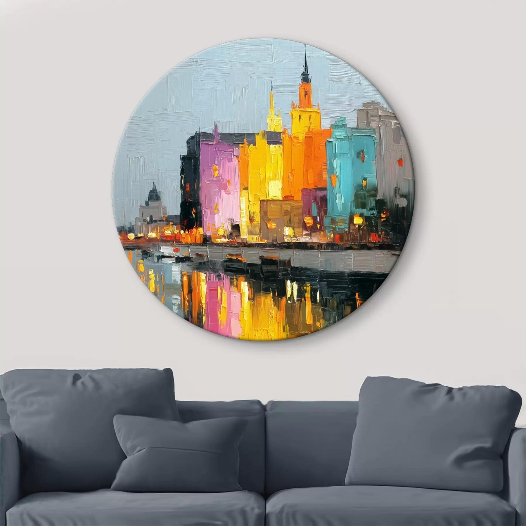  Schilderijen Stadsverlichting: levendig landschap in impasto stijl r45242