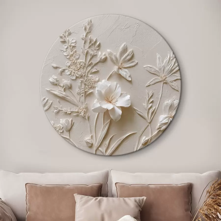  Peintures Motif floral : style bas-relief avec des plantes sur un fond clair r45536