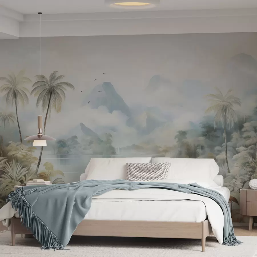 Fotobehang Rivier in de jungle nabij de bergen w04536